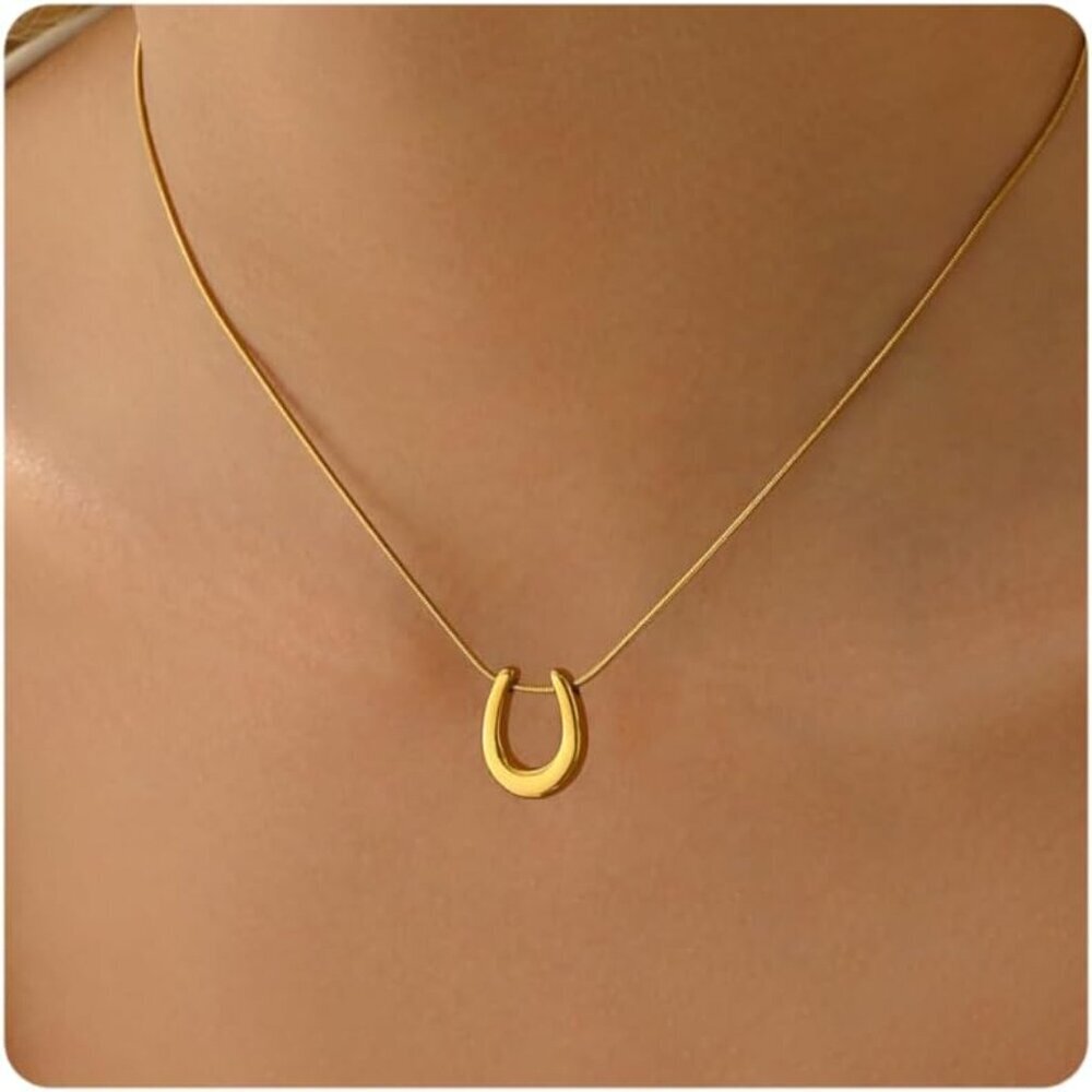 ⚡Gold Necklace for Women 18K Plated Crescent Moon Sun Horse Shoe Horn Pendant
